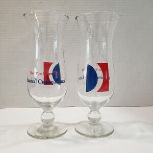 Carnival Cruise Lines Hurricane Glasses 8" Tall Set of 2 Collectible Logo Clear